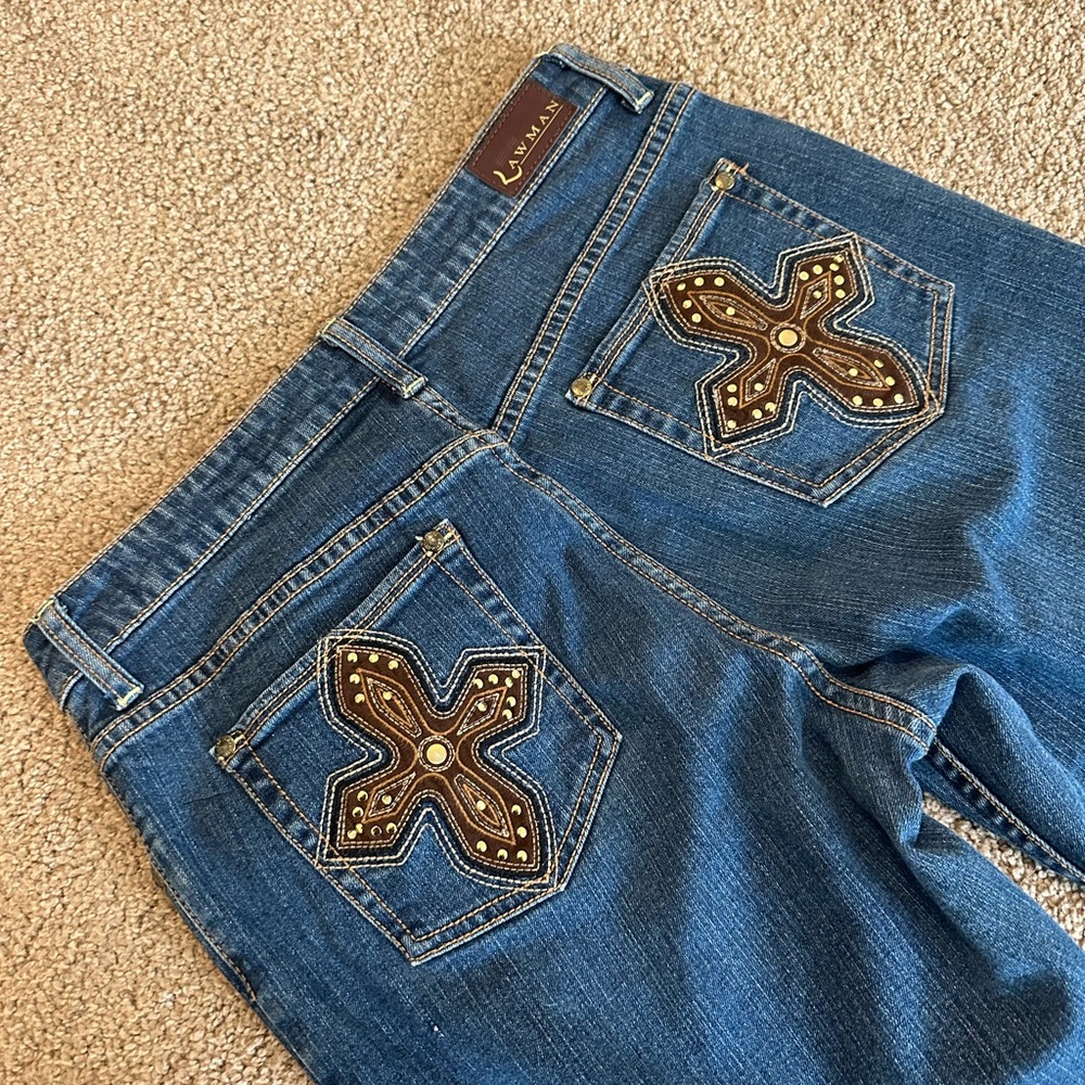 Lawman Women's Vintage Blue Boot Cut Jeans with Embellished Pockets